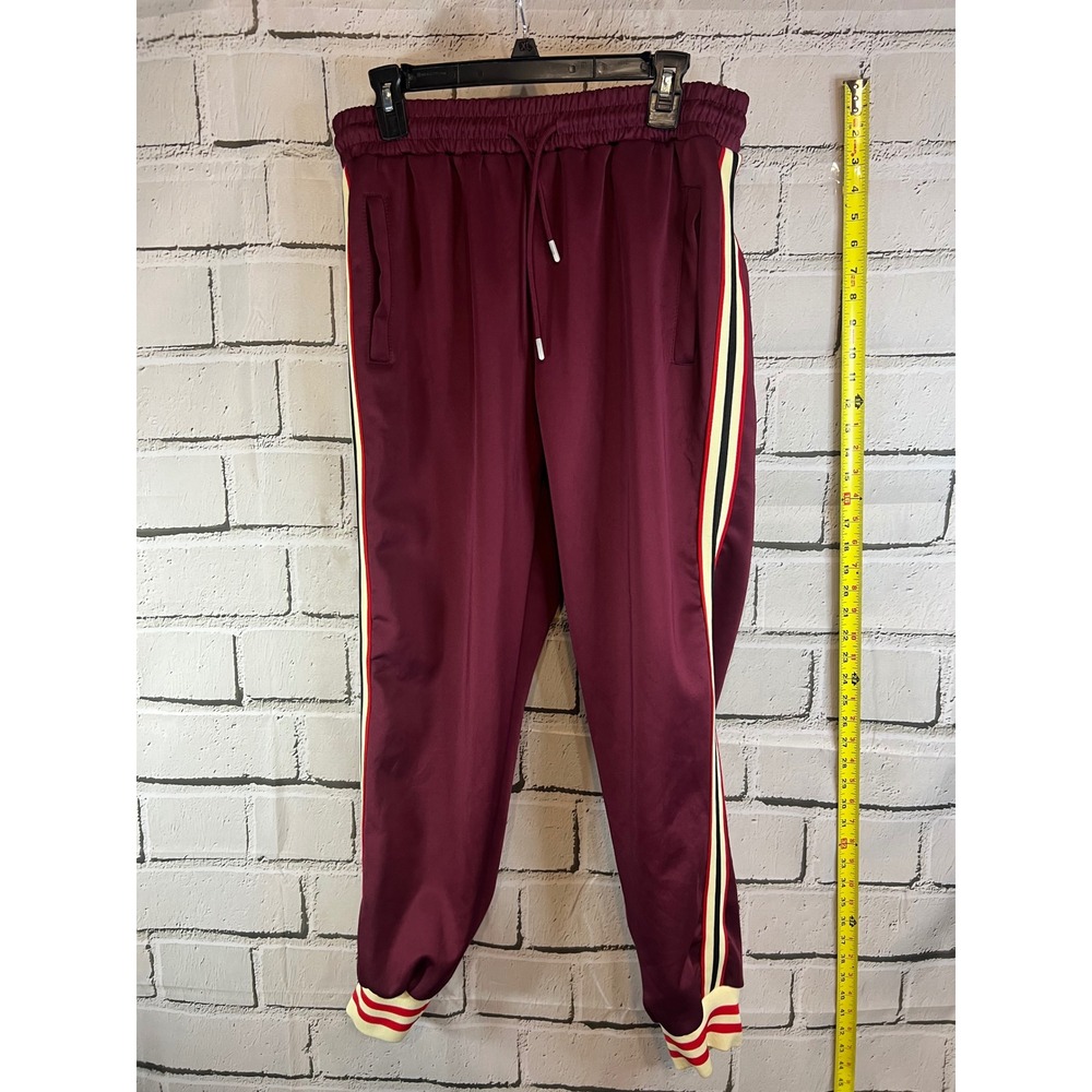 Dioxoib Burgundy Track Pants Mens Large Side Stripe Ribbed Cuff Joggers Athletic